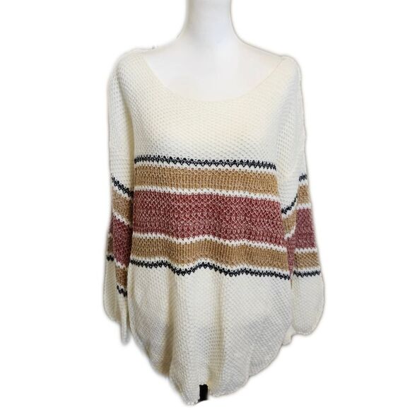 Bibi NWT cream brown rust open knit long sleeve sweater XL - Picture 1 of 9